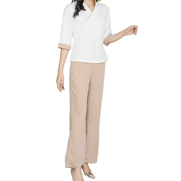 Fashion Elastic Thai massage beauty industry Custom Logo salon Technician workwear women tunic spa uniform for lady