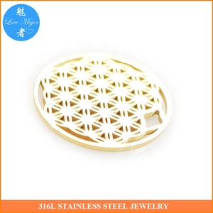 Mandala Design placcato oro gioielli in acciaio inossidabile rotondo ciondolo medaglione vuoto di moda