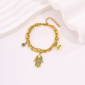 Pulsera de Acero Inoxidable Chapada en Oro de 18k, Diseño Doble Capa, Cadena Cubana Plana y Gruesa, para Mujer, Nueva, ODM - Product Image 6