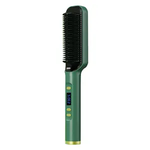 Novo Profissional Hot Combs Alisador De Cabelo Escova De Cabelo De Cerâmica Curvador De Cabelo Aquecido Elétrico Inteligente Escova Alisador De Cabelo