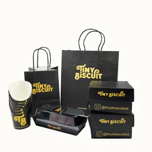 Conjunto completo de bolsas y cajas de embalaje de comida para restaurante, para llevar comida, color negro