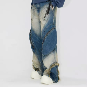 กางเกงยีนส์ผู้ชายสั่งทำพิเศษ คุณภาพสูง กางเกงคาร์โก้เอนกประสงค์ ลายพราง สไตล์สตรีทแวร์ ทรงหลวม ดีไซน์ย้อนยุค แต่งผ้าปะติด - Product Image 3