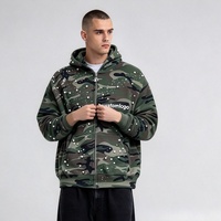 Sweat-shirt à capuche pour homme personnalisé avec des strass perlés sur toute la surface, imprimé camouflage, fermeture éclair intégrale, style streetwear hip-hop, veste oversize