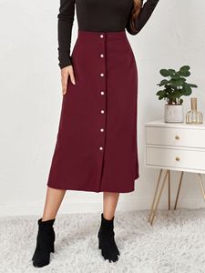 Jupe mi-longue en velours côtelé d'hiver, à simple boutonnage, taille haute, élégante, mode, bureau, femme, jupe longue noire, jupe décontractée pour femmes, 2022 - Product Image 2