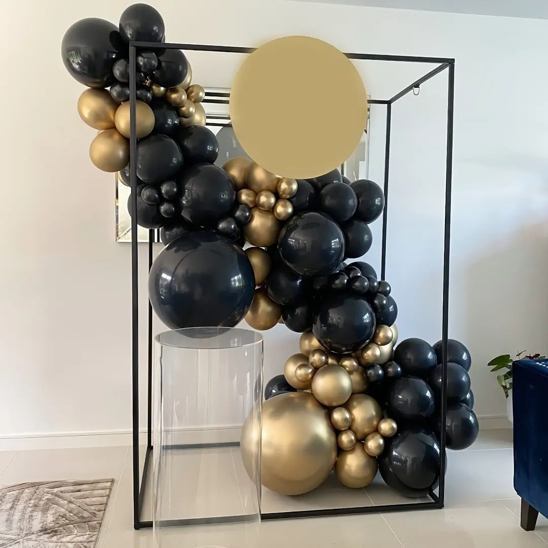 Kit de arco de guirlanda de balão preto e dourado pronto em estoque para decoração de cenário de fotos de casa de festa de aniversário de casamento de férias