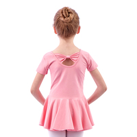 Ensemble Rose Deux Pièces Semi-Bodysuit Jupe À Manches Courtes Avec Culotte Et Nœud Au Dos Idéal pour la Pratique et les Performances de Ballet