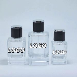 <b>Empty</b> 30ml 50ml 100ml Flat Square <b>Glass</b> Perfume <b>Bottle</b> with Pump Sprayer Screen Printed Custom Logo Black Cylinder Round Cap - Product Image 1