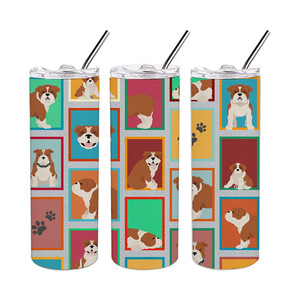 Bicchiere sottile in acciaio inossidabile con bulldog inglese rosso e bianco - Product Image 1