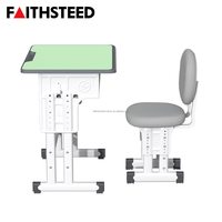 Ensemble de bureau scolaire de style nordique moderne, vert, réglable en hauteur, avec chaise ergonomique rembourrée pour étudiant, table d'étude pour salle de classe
