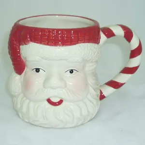 闪亮超厚浪漫圣诞陶瓷白云石定制彩色圣诞老人头形马克杯