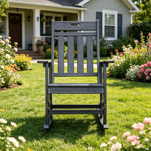 Chaise à bascule d'extérieur moderne en PEHD, vente chaude d'usine, chaise longue de patio en <span class=keywords><strong>plastique</strong></span> et bois de luxe, <span class=keywords><strong>pas</strong></span> chère, pour hôtels et complexes hôteliers - Product Image 3
