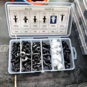 Nouvel ensemble de remplacement de fixations automobiles 100 pièces : Vis d'expansion de pare-chocs, clips à pression en plastique PA, kit de réparation automobile, attaches - Product Image 1