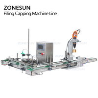ZONESUN ZS-FAL90S Ligne de remplissage et de bouchage automatique de liquides pour petites bouteilles, configuration en L, avec pompe péristaltique de bureau