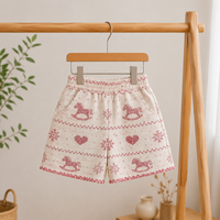 Shorts en jean jacquard pour filles, motif Fair Isle cheval à bascule flocon de neige, taille élastique, jambe large, été, shorts pour enfants, personnalisable OEM