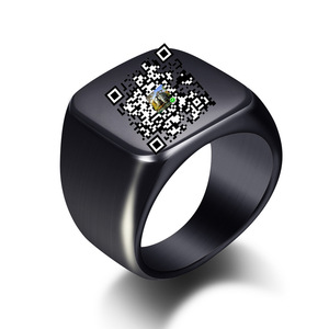 Bague carrée en acier inoxydable 18 mm, gravée au laser bleu avec code QR, bague intelligente pour paiement, pour homme - Product Image 3