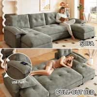 Canapé modulaire sectionnel convertible en forme de U avec lit escamotable, canapé-lit confortable avec accoudoirs amovibles et ports USB