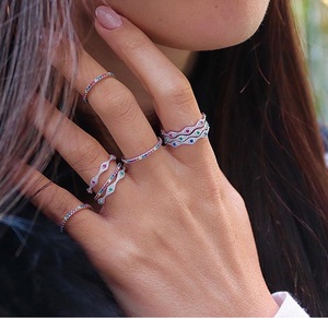 Red Green Blue Eye Cute Lovely Turkish Evil Shape Eye Link Engagement Band <strong>Silver</strong> CZ Finger <strong>Rings</strong> <strong>Stacking</strong> <strong>Ring</strong> - Product Image 3