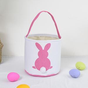 Cesta de caza de huevos de conejito de Pascua con asa, bolsas de regalo de lona, cubos de cola esponjosa de conejo para decoraciones de fiesta para niños - Product Image 4