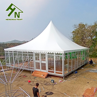Tente Pagode Certifiée CE 9x9 10x10 pour Mariages et Expositions, Structure en Alliage d'Aluminium, Auvent Imperméable, Ignifuge et Résistant au Vent pour 100 Personnes
