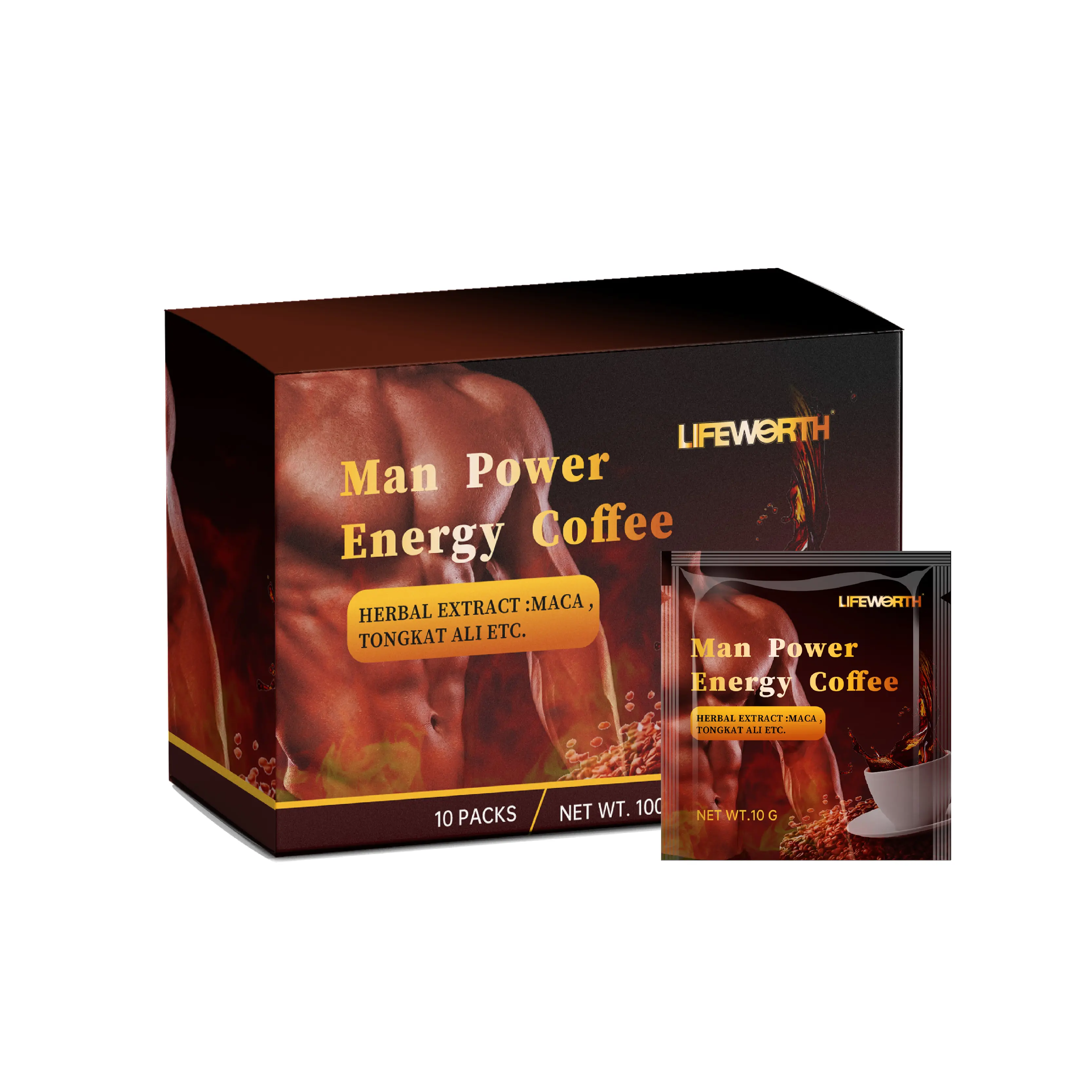 Lifeworth Odm Oem Energie Koffie Kruiden Gezonde Ganoderm Oploskoffie Met Maca Tongkat Ali & Ginseng Cordyceps Sinensis