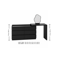Ensemble coiffeuse avec commode à 6 tiroirs, plateau en verre trempé noir mat, fermeture douce, pour chambre à coucher et décoration intérieure