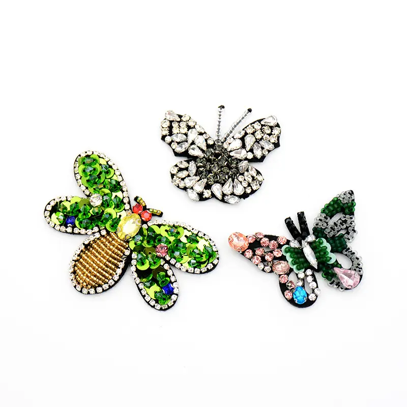 Groothandel Mode Mooie Vlinder Strass Naaien Van Patches Applique Pailletten Heat Transfers Rhinestone Patches