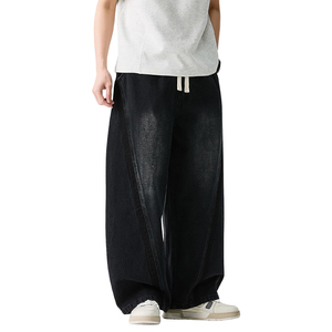 <span class=keywords><strong>Pantaloni</strong></span> in Denim neri oversize da uomo <span class=keywords><strong>Jeans</strong></span> larghi e larghi con coulisse in vita alla moda <span class=keywords><strong>pantaloni</strong></span> in Denim Hip Hop - Product Image 5