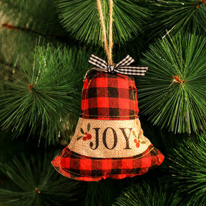 Juego de <span class=keywords><strong>4</strong></span> Adornos Navideños Pequeños de Lino a Cuadros, Adornos Personalizados para Árbol de Navidad, Venta al Por Mayor - Product Image 6