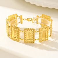 Gelang Emas 24K Mewah Wanita Dubai Etnik Desain Medali Bunga Mawar Persegi Perhiasan Warna Tahan Lama Pernikahan Tahan Air