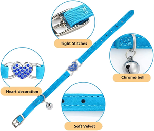 Collar para Gato NiBao de Alta Calidad con Corazón Brillante, Ajustable, con Correa de Seguridad y Cascabel - Product Image 2