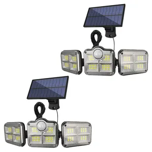 3头太阳能运动灯室外高流明发光二极管太阳能泛光灯带太阳能电池板的花园壁灯