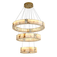 Lustre moderne de luxe en albâtre naturel pour hall d'hôtel, projet d'hôtel, lampe suspendue en marbre et cristal d'Espagne