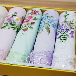 Lot de 6 mouchoirs en coton premium 60s pour femmes, 11*11 pouces, avec boîte cadeau, super doux, broderie florale en dentelle, pour cadeaux - Product Image 6