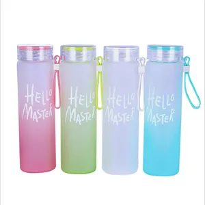 Wholesale New Design 15oz 450ml Girls Water Bottles Gradient Frosted Sport Clear Colorful Glass Water Bottle