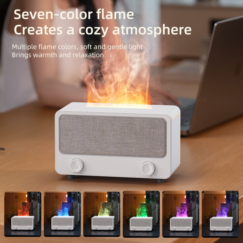 Flame Aroma Diffuser 3-in-1 Smart Music Diffuser Speaker LED Night Light USB for Hotel Household Use OEM/ODM Customization