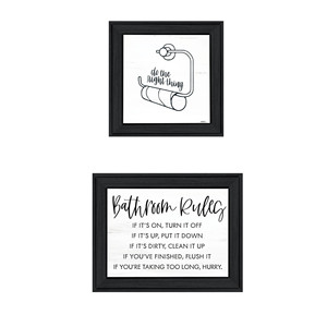 Set di due decalcomanie da parete di arte testuale incorniciate nere HMS "regole del bagno" per un elegante arredamento del bagno - Product Image 2