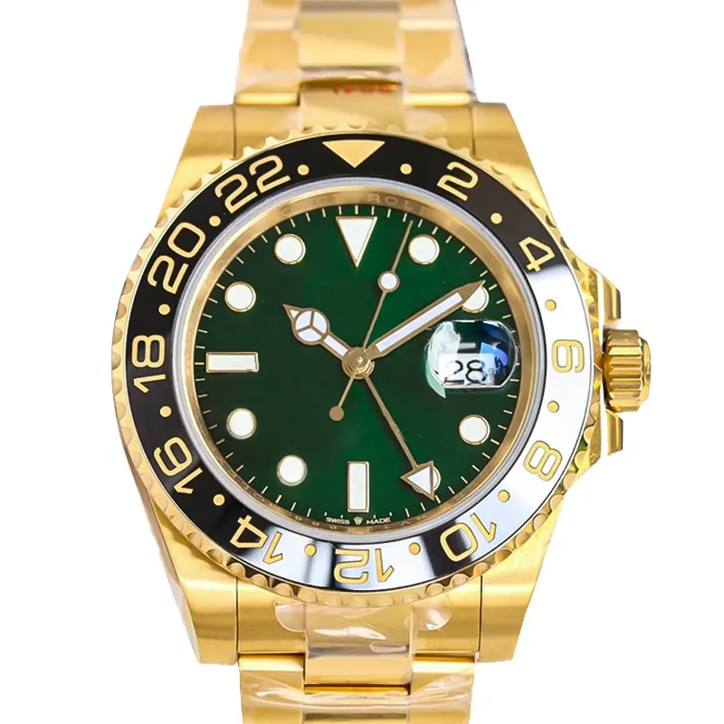 Affordable Price First Copy Green Dial face GMT-Master II Replica green dial Men's glod Watch with Oyster Bracelet