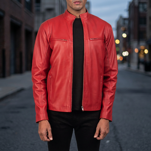 Chaqueta de Moto para Hombre, Roja, de Cuero PU, Transpirable, Resistente al Viento, Ecológica, con Cuello Alto, Corte Ajustado, para Invierno - Product Image 6