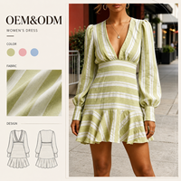 Vestido Corto de Gasa para Mujer, Diseño Personalizado OEM ODM, Estampado Floral, Cuello en V, Manga Abullonada, Volantes en Capas, Vestido de Fiesta, Ropa de Alta Gama para Mujer