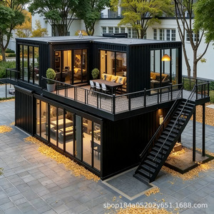 บ้านคอนเทนเนอร์สีดำทันสมัยพร้อมผนังกระจกและระเบียงบนดาดฟ้าสำหรับใช้เป็นร้านค้า - Product Image 2