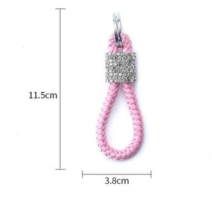 Rhinestone Leather Rope Keychain Handwoven Leather Keychain Car Keyring Pendant Accessories Luxury Diamond PU Leather <b>Key</b> <b>Chains</b> - Product Image 4