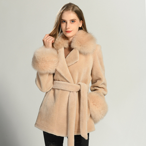 Cintura di lusso all'ingrosso di moda pelliccia di pecora soffice polsini con collo in pelliccia di vera volpe stile invernale da <span class=keywords><strong>donna</strong></span> in pelliccia in <span class=keywords><strong>Shearling</strong></span> - Product Image 4
