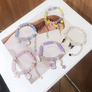 New Simple Sanrio Cartoon Character Colorful Beaded Bracelet for Women Girls Unicorns Kuromi Elephant Glaze Jewelry