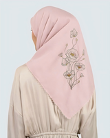 Foulard Hijab Personnalisé Brodé Couleur Unie en Voile de Coton, Bandana Ethnique avec Bordure en Dentelle, Foulard DIY pour Femme