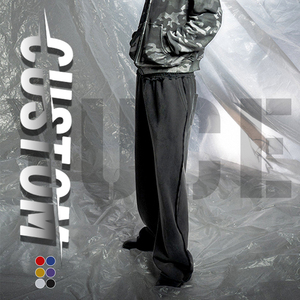 <span class=keywords><strong>Pantalones</strong></span> Deportivos YUCE OEM Personalizados de Felpa Gruesa con Borde Crudo, Lavado Vintage, Color Negro Desgastado, Estilo Holgado, Fabricante de Ropa Urbana Y2K - Product Image 3