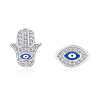 Liming Vintage 925 Sterling Silver Full Zircon Lucky Blue Evil Eye Fatima Hand Drop Hoop Boucles d'oreilles pour femmes Fine Jewelry