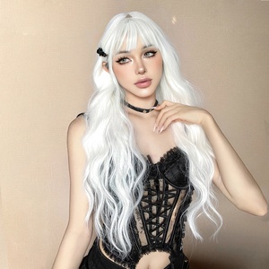 White Platinum Long Curly Synthetic <strong>Wigs</strong> with Bangs for Women Afro Daily Cosplay <strong>Lolita</strong> Wavy <strong>Wig</strong> Natural Hair Use - Product Image 5