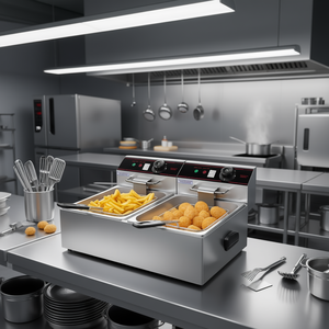 Friteuse électrique double cuve 3400W en acier inoxydable à commande manuelle pour usage commercial en cuisine - Product Image 2