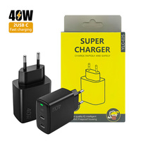Chargeur mural rapide 40W GaN double USB-C PD2.0 avec prise EU, protection multi-sécurité OTP, portable, ignifuge pour ordinateur portable