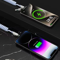 Nouveau câble USB de charge rapide 4-en-1 240W Type-C à ressort, 2m, en silicone, enroulable, universel, avec adaptateur de voiture rétractable